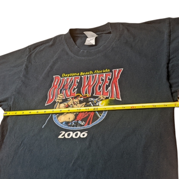 Men's Daytona Beach 2006 Bike Week Heaven Can Wait Hog on Bike Large Black Tee - Picture 7 of 11